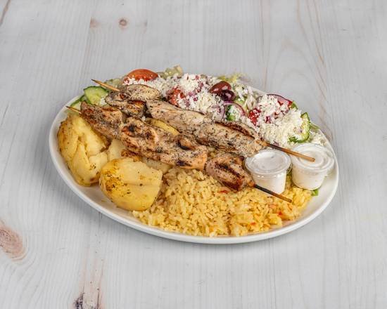 CHICKEN OR PORK SOUVLAKI DINNER