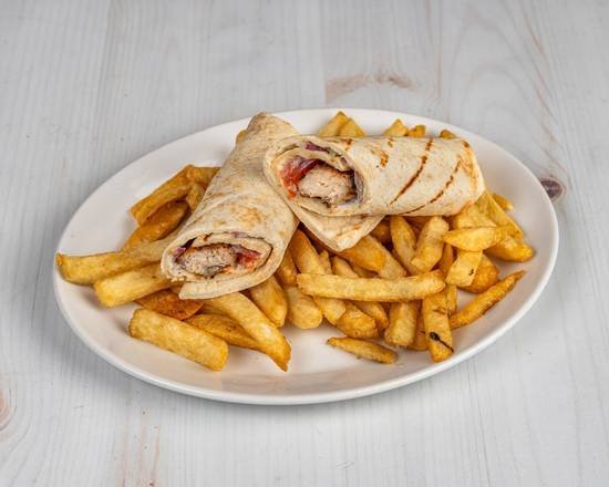 CHICKEN OR PORK SOUVLAKI ON A PITA ONLY(Includes tzatziki, onion & tomato)
